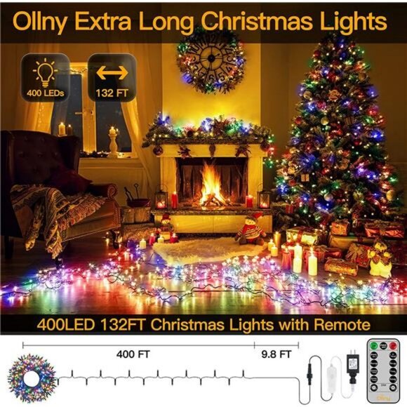 Christmas Lights Outdoor String Lights Plug in 400Led/132ft with Remote - Picture 1 of 6